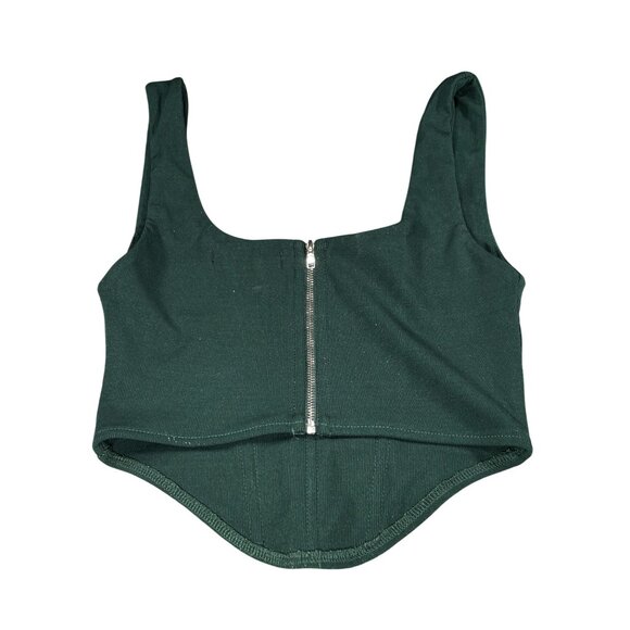 Dark Green Brooklyn Karma Ribbed Crop Top With Back Zipper Closure - Picture 2 of 8